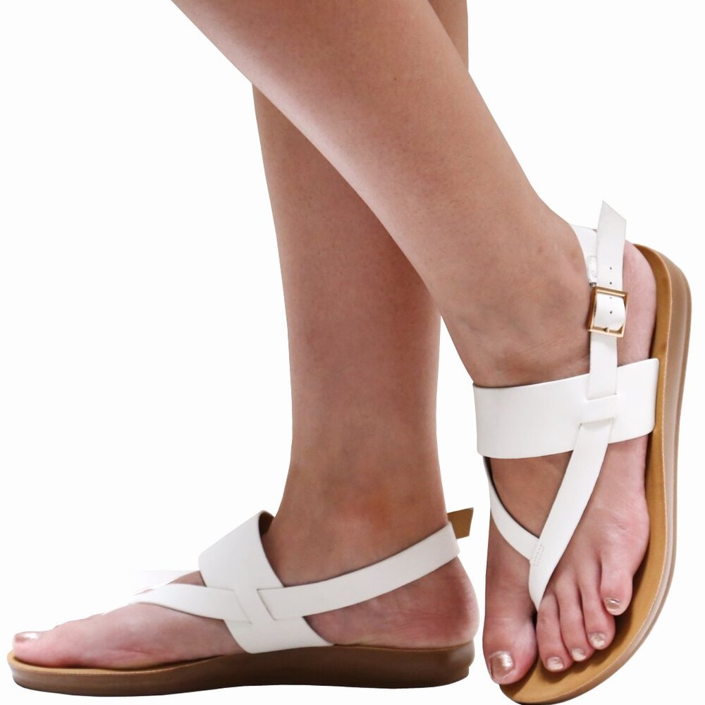 New Women's White Comfy Sole Flat Thong Sandals